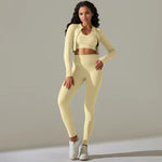 Load image into Gallery viewer, 2pcs Yoga Set Women zippers Long Sleeve Crop Top+High Waist Yoga Pants Sports Suit Quick Dry Breathable Fitness Workout Set
