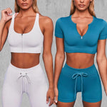 Load image into Gallery viewer, Seamless Workout Yoga Set SportHigh Waist Leggings Crop Top Athletic Outfits For Women Sportswear Sports Bra Running Shorts Sets
