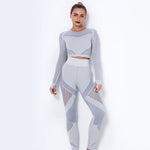 Load image into Gallery viewer, 2Pcs Yoga Set Seamless Fitness Crop Top Women Long Sleeve Gym Clothing Push Up High Waist Pants Workout Sportwear Running Suit
