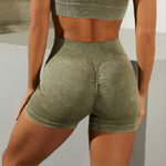 Load image into Gallery viewer, Seamless Washable Yoga Wear High Neck Short Sleeve Gym Suit Women's Sports Buttocks Shorts Suit
