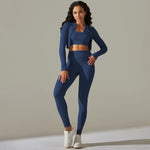 Load image into Gallery viewer, 2pcs Yoga Set Women zippers Long Sleeve Crop Top+High Waist Yoga Pants Sports Suit Quick Dry Breathable Fitness Workout Set
