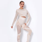 Load image into Gallery viewer, 2Pcs Yoga Set Seamless Fitness Crop Top Women Long Sleeve Gym Clothing Push Up High Waist Pants Workout Sportwear Running Suit
