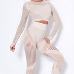 Load image into Gallery viewer, 2Pcs Yoga Set Seamless Fitness Crop Top Women Long Sleeve Gym Clothing Push Up High Waist Pants Workout Sportwear Running Suit
