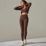 Load image into Gallery viewer, 2pcs Yoga Set Women zippers Long Sleeve Crop Top+High Waist Yoga Pants Sports Suit Quick Dry Breathable Fitness Workout Set

