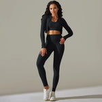Load image into Gallery viewer, 2pcs Yoga Set Women zippers Long Sleeve Crop Top+High Waist Yoga Pants Sports Suit Quick Dry Breathable Fitness Workout Set
