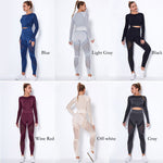 Load image into Gallery viewer, 2Pcs Yoga Set Seamless Fitness Crop Top Women Long Sleeve Gym Clothing Push Up High Waist Pants Workout Sportwear Running Suit
