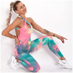 Load image into Gallery viewer, Women's Naked-feel Backless Yoga Bodysuit Sexy Sport Suit Printed Suit Jumpsuit Combinaison Gym Set
