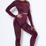 Load image into Gallery viewer, 2Pcs Yoga Set Seamless Fitness Crop Top Women Long Sleeve Gym Clothing Push Up High Waist Pants Workout Sportwear Running Suit
