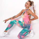Load image into Gallery viewer, Women's Naked-feel Backless Yoga Bodysuit Sexy Sport Suit Printed Suit Jumpsuit Combinaison Gym Set
