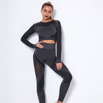 Load image into Gallery viewer, 2Pcs Yoga Set Seamless Fitness Crop Top Women Long Sleeve Gym Clothing Push Up High Waist Pants Workout Sportwear Running Suit
