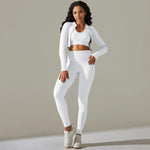 Load image into Gallery viewer, 2pcs Yoga Set Women zippers Long Sleeve Crop Top+High Waist Yoga Pants Sports Suit Quick Dry Breathable Fitness Workout Set
