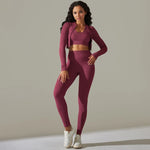 Load image into Gallery viewer, 2pcs Yoga Set Women zippers Long Sleeve Crop Top+High Waist Yoga Pants Sports Suit Quick Dry Breathable Fitness Workout Set
