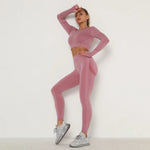 Load image into Gallery viewer, Seamless Women Gym Set Long Sleeve Top High Waist Belly Control Sport Leggings Gym Clothes Seamless Sport Suit Sexy Booty Girls
