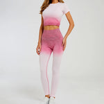 Load image into Gallery viewer, Gradient Short Sleeve Women's Sportswear suit Seamless Gym Clothing Women Gym Yoga Set Fitness Leggings+Cropped shirts
