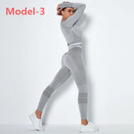 Load image into Gallery viewer, Women Seamless Gym Sets High Waist Gym Mesh Leggings Shirts Suit Long Sleeve Fitness Workout Sports Running Thin Sport Sets
