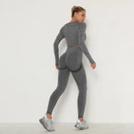 Load image into Gallery viewer, Seamless Women Gym Set Long Sleeve Top High Waist Belly Control Sport Leggings Gym Clothes Seamless Sport Suit Sexy Booty Girls
