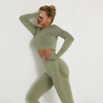 Load image into Gallery viewer, Seamless Women Gym Set Long Sleeve Top High Waist Belly Control Sport Leggings Gym Clothes Seamless Sport Suit Sexy Booty Girls
