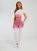 Load image into Gallery viewer, Gradient Short Sleeve Women's Sportswear suit Seamless Gym Clothing Women Gym Yoga Set Fitness Leggings+Cropped shirts
