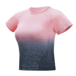 Load image into Gallery viewer, Gradient Short Sleeve Women's Sportswear suit Seamless Gym Clothing Women Gym Yoga Set Fitness Leggings+Cropped shirts

