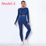 Load image into Gallery viewer, Women Seamless Gym Sets High Waist Gym Mesh Leggings Shirts Suit Long Sleeve Fitness Workout Sports Running Thin Sport Sets
