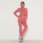 Load image into Gallery viewer, Seamless Women Gym Set Long Sleeve Top High Waist Belly Control Sport Leggings Gym Clothes Seamless Sport Suit Sexy Booty Girls
